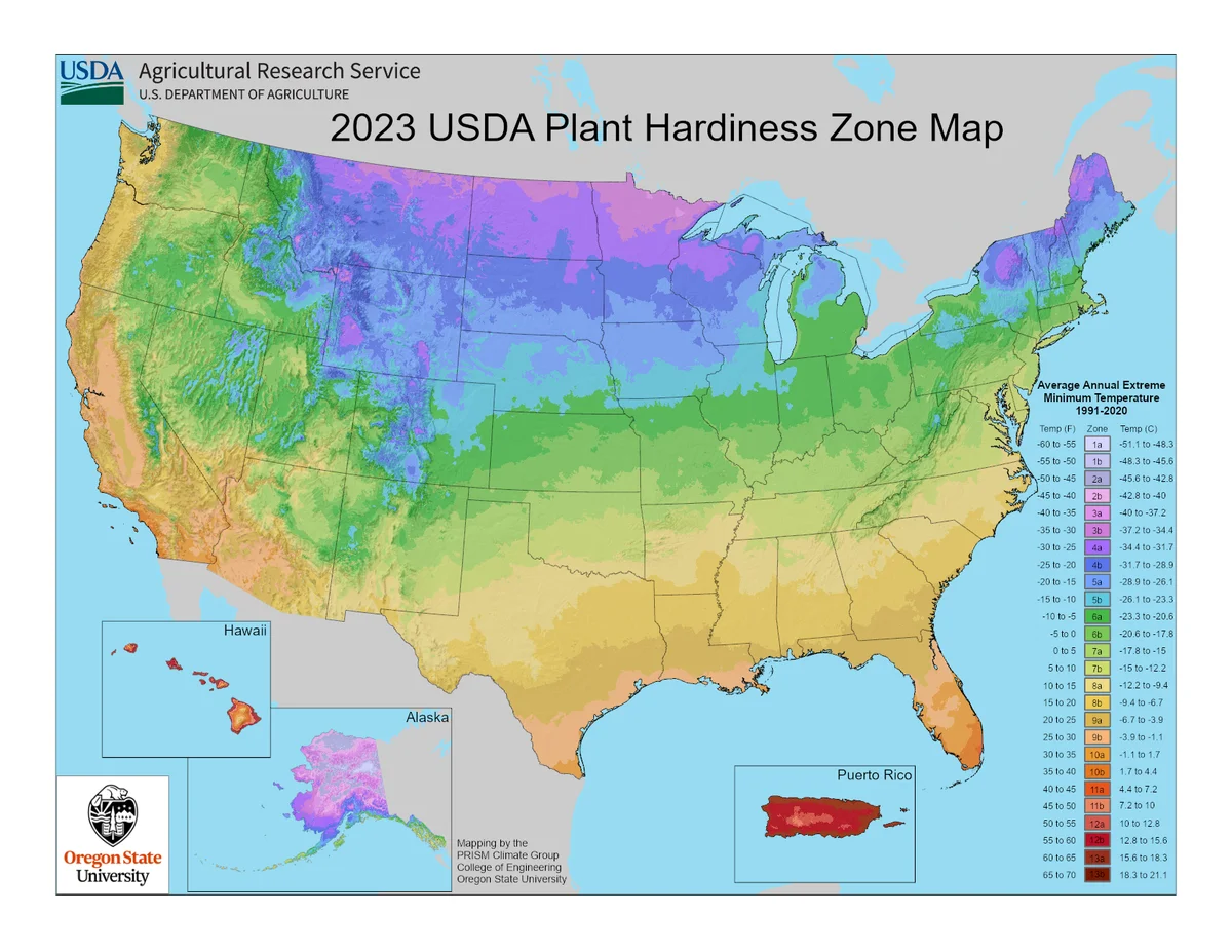 USDA growing zone map of the United States