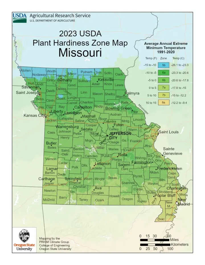 plants by zone map for Missouri